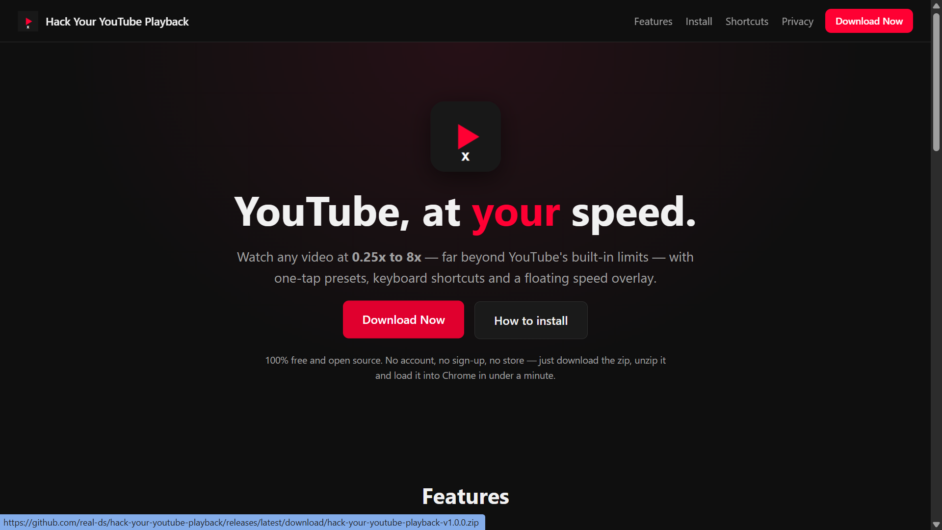 Downloading the extension zip