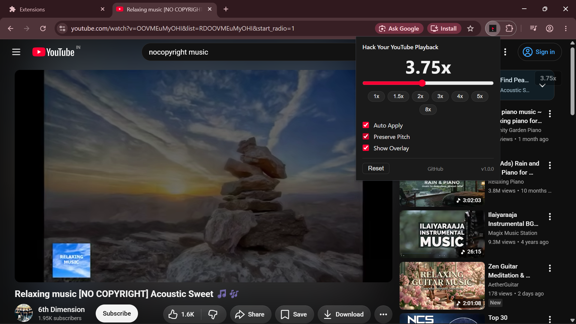 Adjusting playback speed in the popup