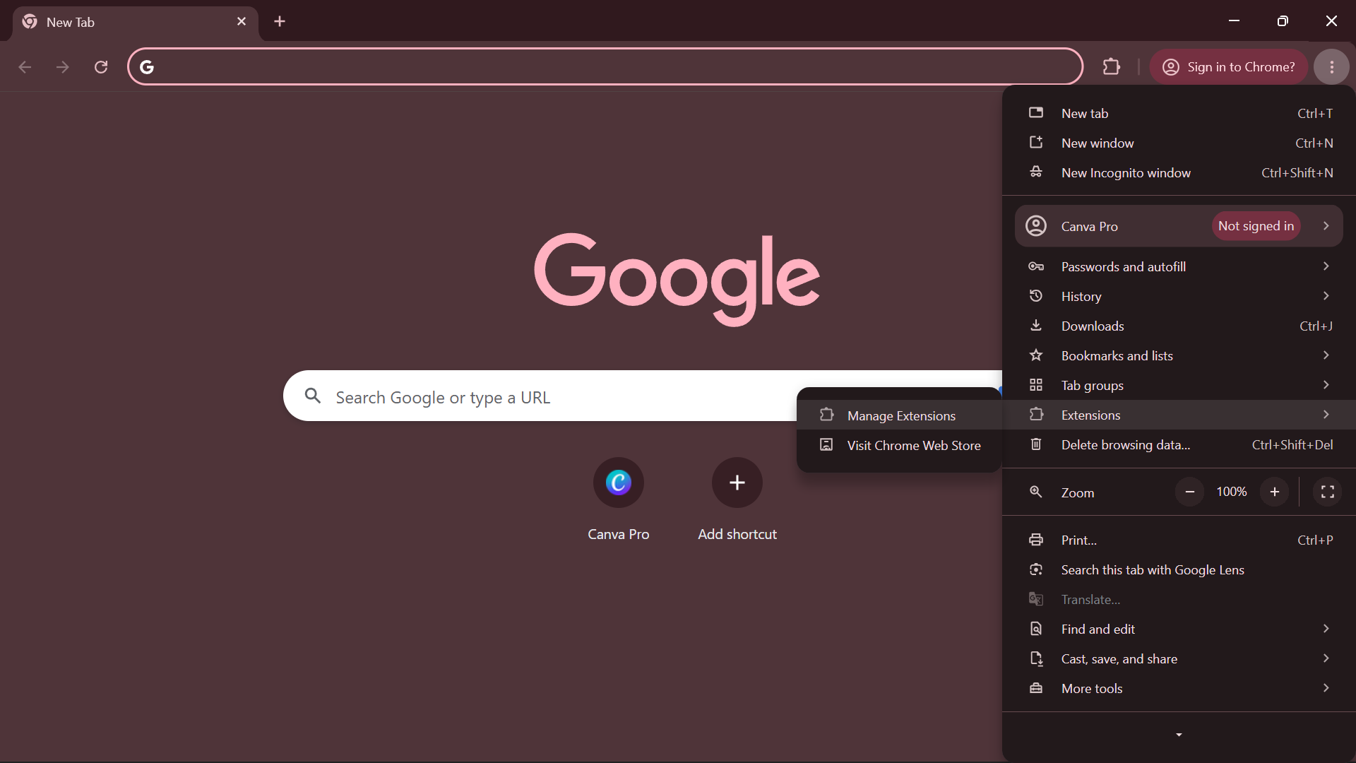 Opening chrome://extensions