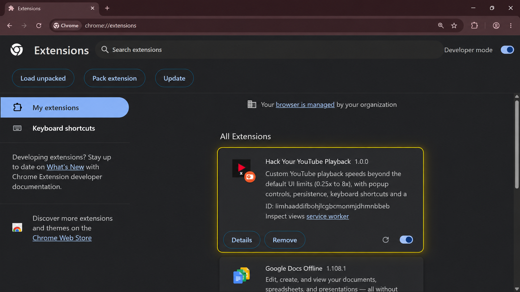 Pinning the extension in the toolbar