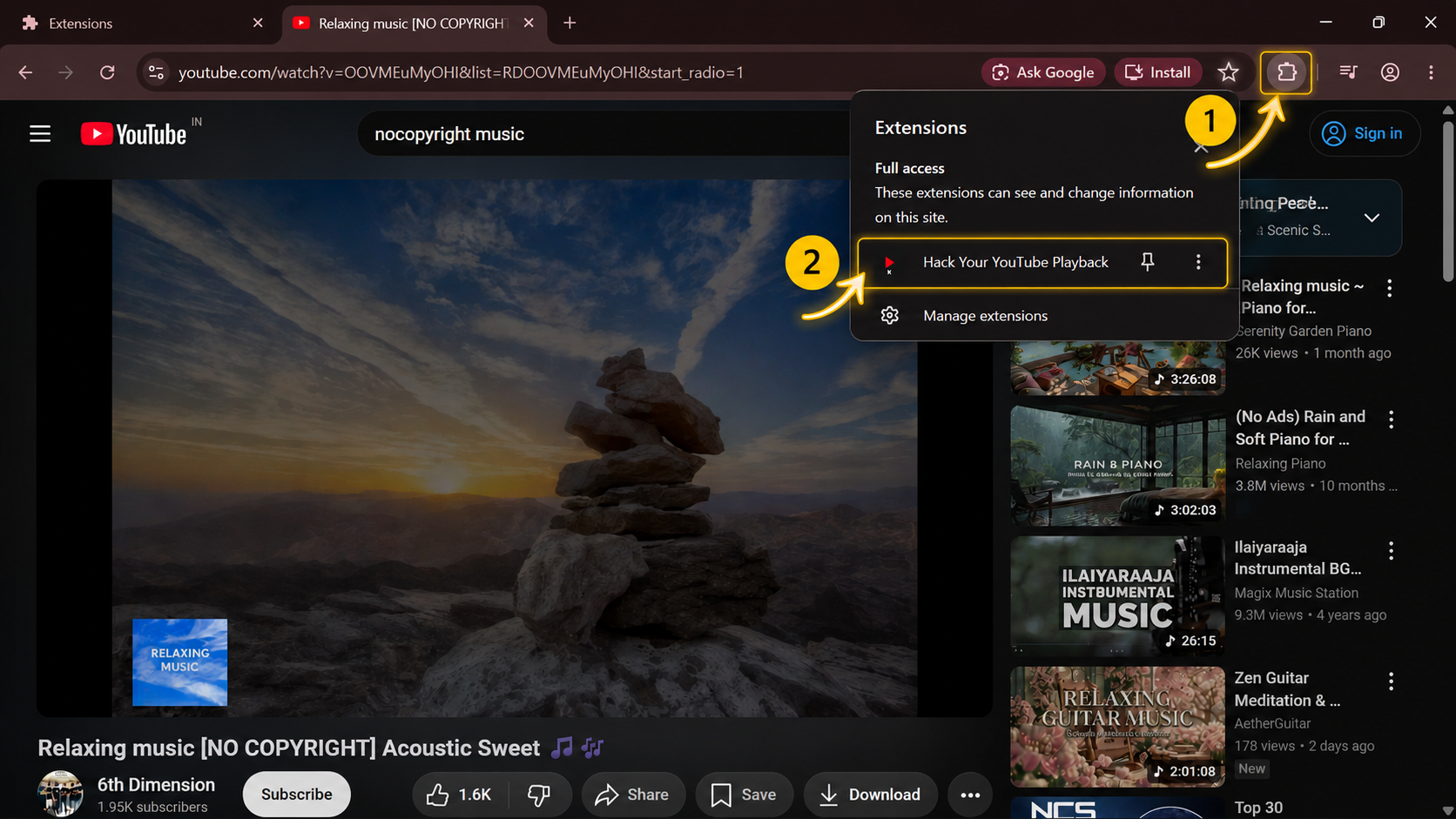 Opening the extension popup